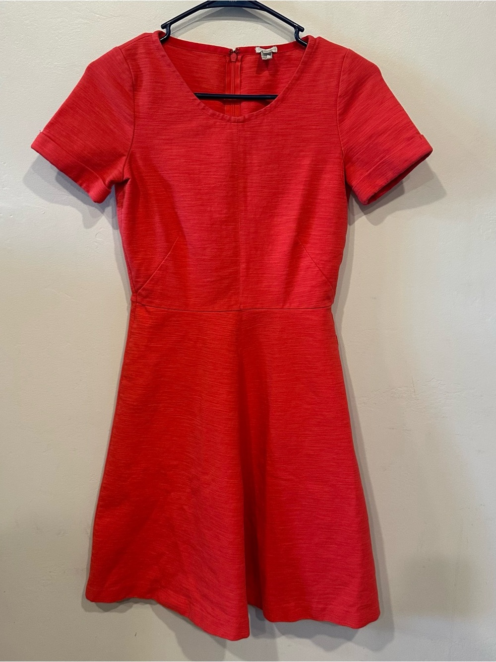 J.CREW Women’s Red Solid Fit & Flare Short Sleeve Scoop Neck Dress Size 0